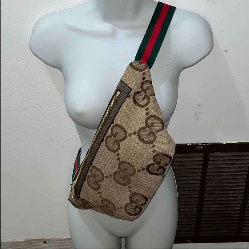 Beige and Brown Canvas Bag with Gold Zipper